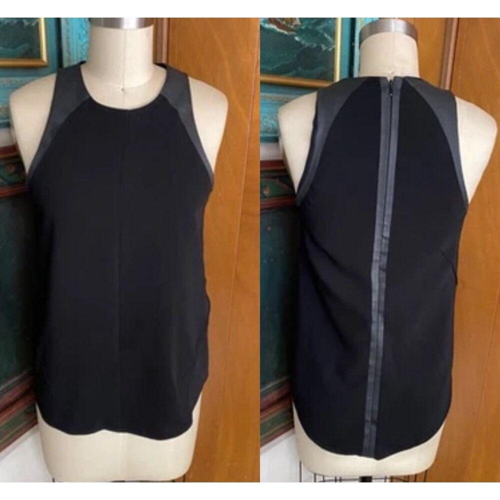 Rag & Bone black Sleeveless Top w/ faux Leather Trim Sz XXS